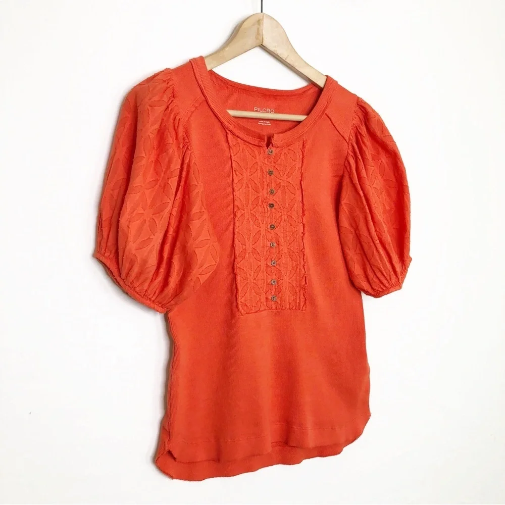 Anthropologie Pilcro Bella Henley Orange top - Picture 11 of 14